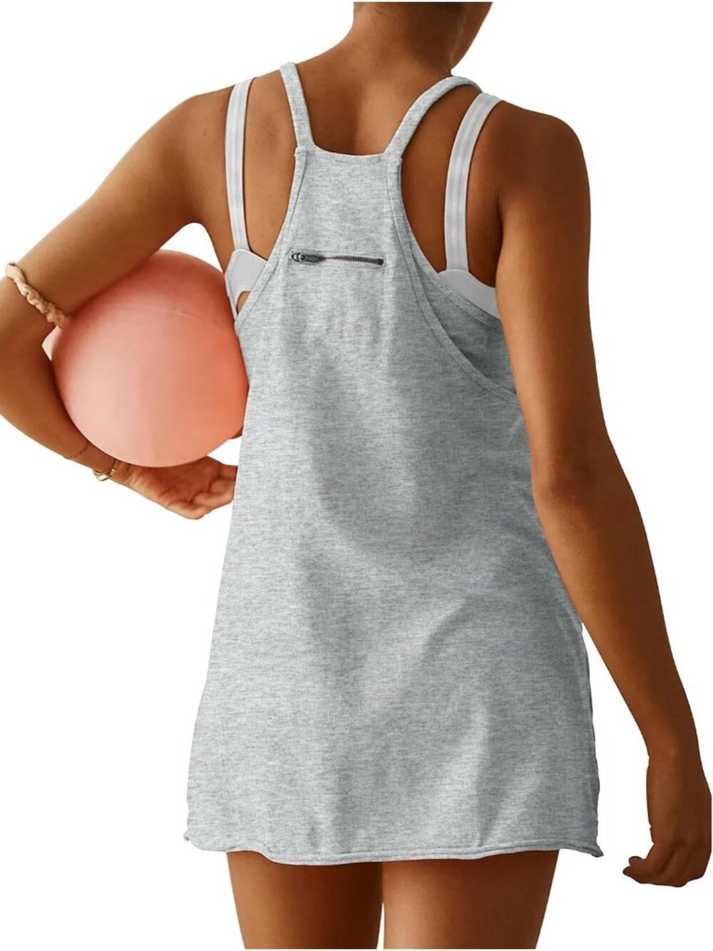 Women's Heather Grey Built in Short Crew Neck Spaghetti Straps Mini Romper - Picture 2 of 6